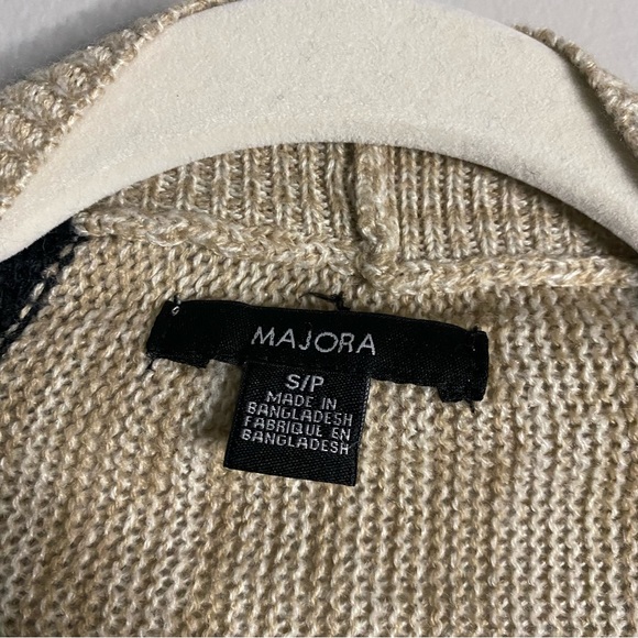 Majora Women's Tan/Blue Striped Open Front Fringed Knit Cardigan - Picture 5 of 10